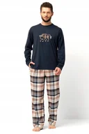 Piżamy damskie - KEY PIŻAMA MĘSKA FLANELOWA MNS 444 B25 M GRANATOWO-BRĄZOWY - miniaturka - grafika 1