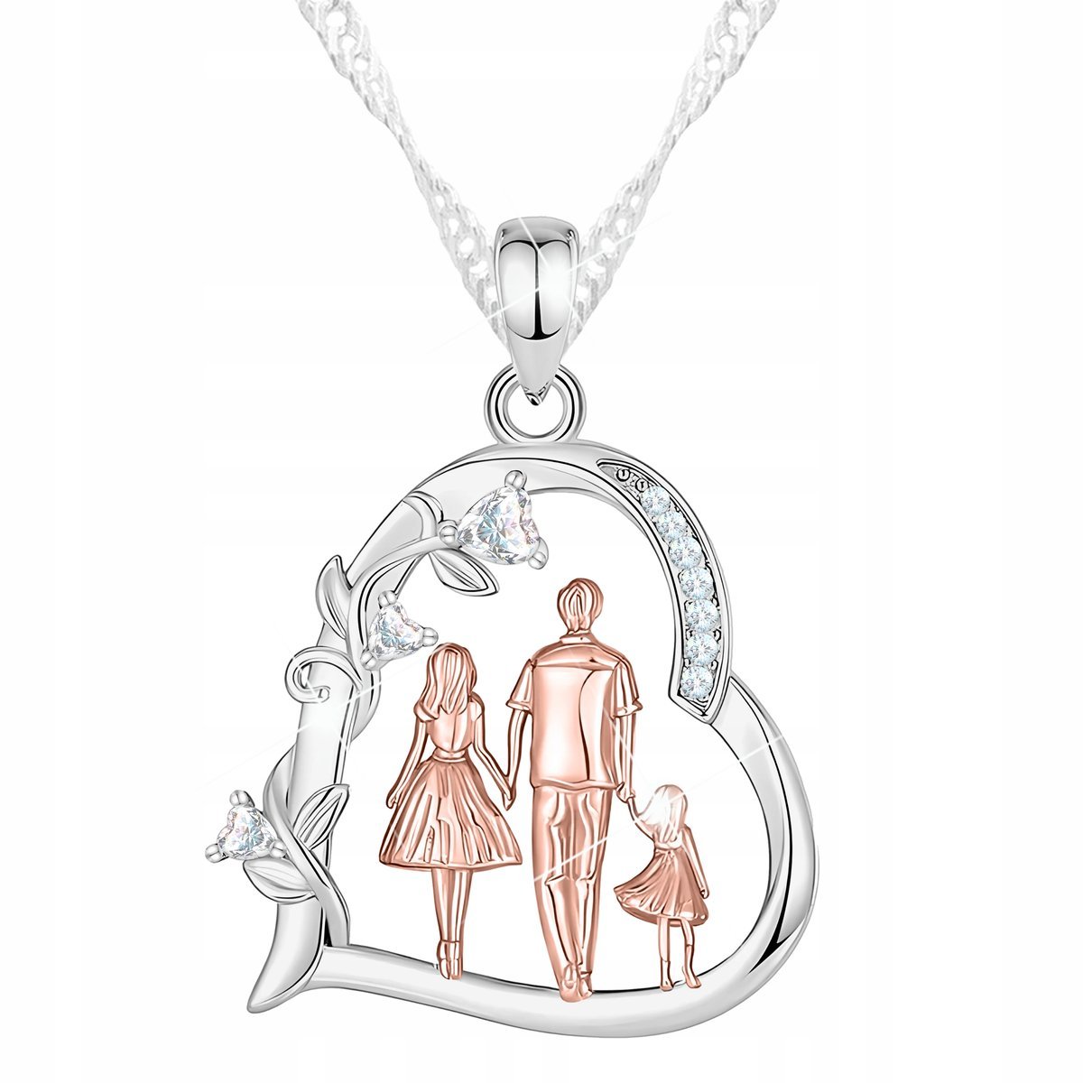 Naszyjnik Srebrny Rodzina Serce Serduszko Mama Tata z Dzieckiem SREBRO 925