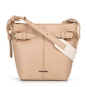 Torebki damskie - Mała torebka typu worek z ekoskóry beżowa - miniaturka - grafika 1