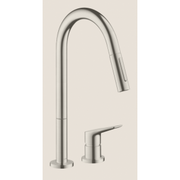 Baterie kuchenne - Hansgrohe 34824800 Citterio 2-otworowa jednouchwytowa bateria kuchenna 220 z wyciąganą wylewką stal szlachetna - miniaturka - grafika 1