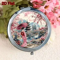 Lusterka do makijażu - TEMU 1 szt. Japońska Lusterko do Makijażu z Wzorem Gişy i Kwiatów Wiśni oraz Pagody Dwustronne Składane - Przenośne Okrągłe Lusterko Kieszonkowe na - miniaturka - grafika 1