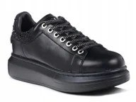 Sneakersy damskie - Buty sneakersy damskie czarne na platformie skórzane Goe OO2N4004 38 - miniaturka - grafika 1