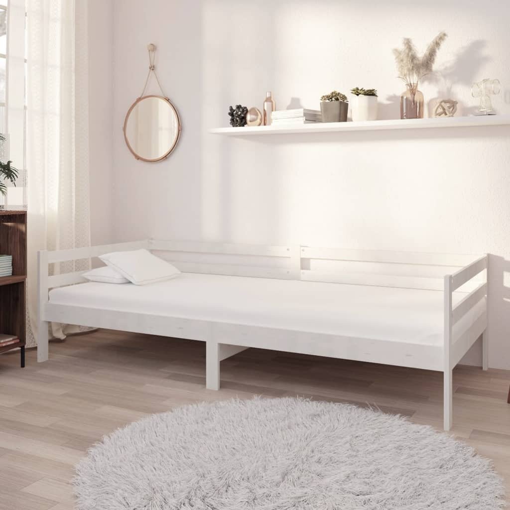 Łóżko dzienne z materacem 90x200 cm białe lite drewno sosnowe