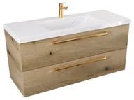 Szafki łazienkowe - Szafka Wisząca Z Umywalką ATHD 100 cm - Dąb Evoke Coast Mat - Uchwyty Złote Polerowane - miniaturka - grafika 1