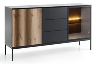 Komody - CZARNA Komoda 154 cm Szeroka z SZUFLADAMI Loft LED FREZOWANY FRONT Dąb WOTAN - miniaturka - grafika 1