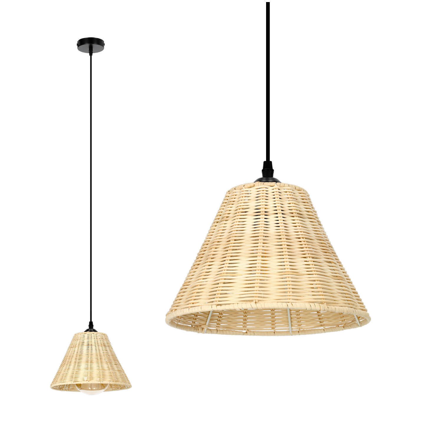 Lampa wisząca rattanowa w stylu BOHO RONDA E27 łodyga bambusa lampa wisząca do salonu lampa wisząca rattanowa stół do jadalni lampa wisząca kolor: naturalny (Ø25cm)