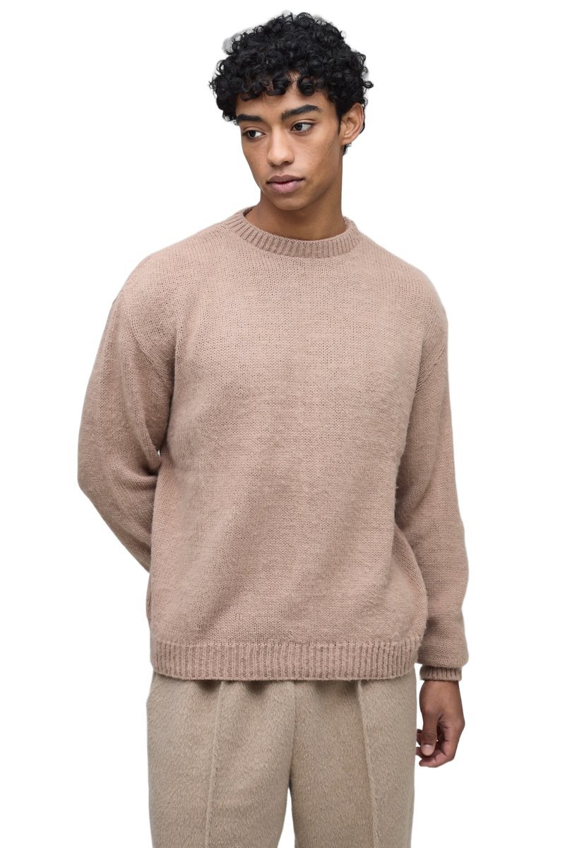 BOOHOOMAN MĘSKI SWETER BEŻOWY Z OKRĄGŁYM DEKOLTEM BEZ WZORU L Z3A*