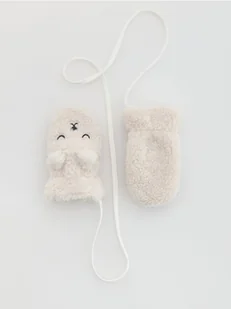 Reserved - Jednopalczaste rękawiczki na sznurku - złamana biel - Buciki dla niemowląt - miniaturka - grafika 1