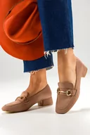 Mokasyny damskie - Beżowe mokasyny na klocku damskie ze sprzączką skórzana wkładka Casu D24X1-BE-38 - miniaturka - grafika 1