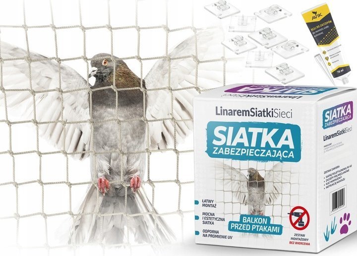 SIATKA NA BALKON 5x3m NA GOŁĘBIE PTAKI ZESTAW MONTAŻOWY BEZ WIERCENIA UV LINAREM SIATKI SIECI