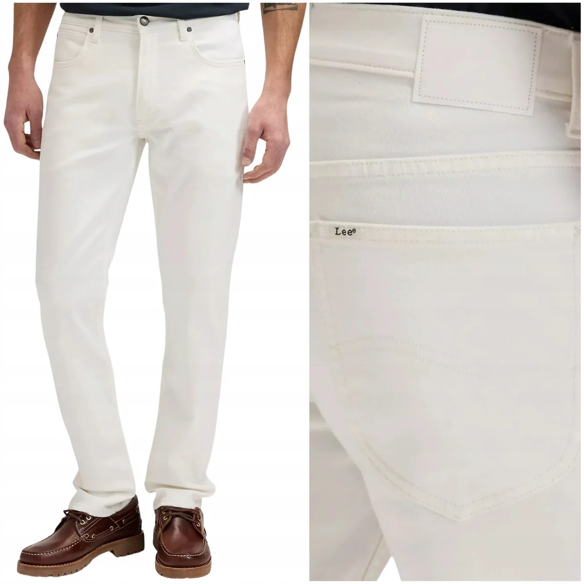 Lee Daren Zip Fly White proste letnie białe spodnie materiałowe W31 L32