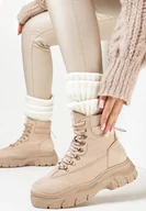 Botki damskie - Beżowe Traperki Celestial Poles - miniaturka - grafika 1