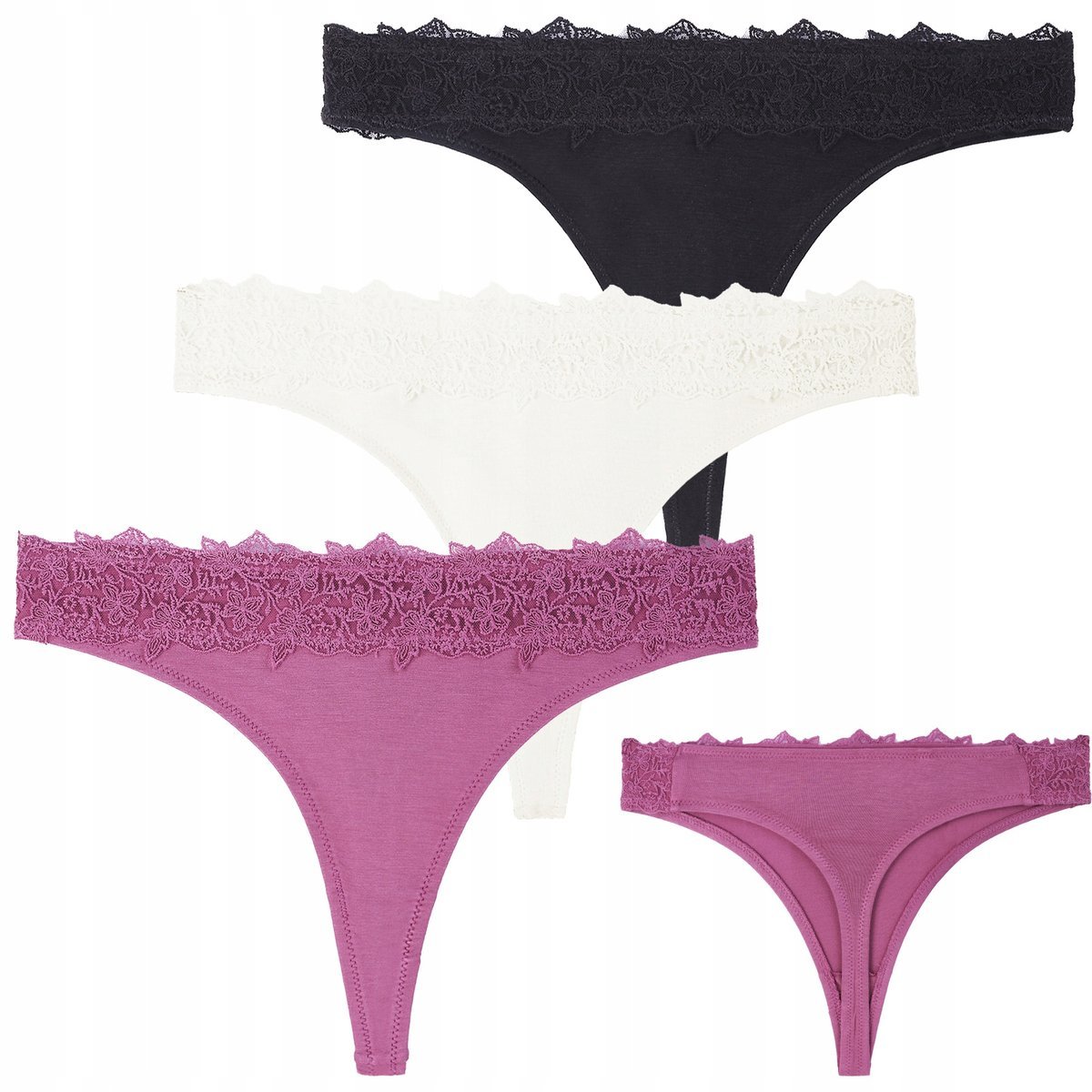 MAJTKI DAMSKIE Stringi z koronką WISKOZA Kobiece MORAJ 3-Pak r. XL