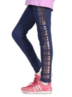 Legginsy - Legginsy dziewczęce z napisem granatowe 134-140 YOCLUB - miniaturka - grafika 1
