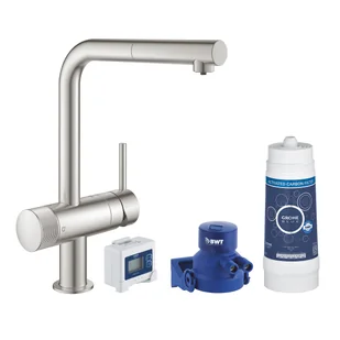 Grohe 30382DC0 Zestaw startowy bateria filtrująca Minta Duo z wyciąganą wylewką supersteel filtr węglowy - Baterie kuchenne - miniaturka - grafika 2
