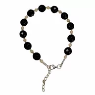 Bransoletki - Bransoletka z czarnych onyksów z kwarcem i elementami srebrnymi - miniaturka - grafika 1