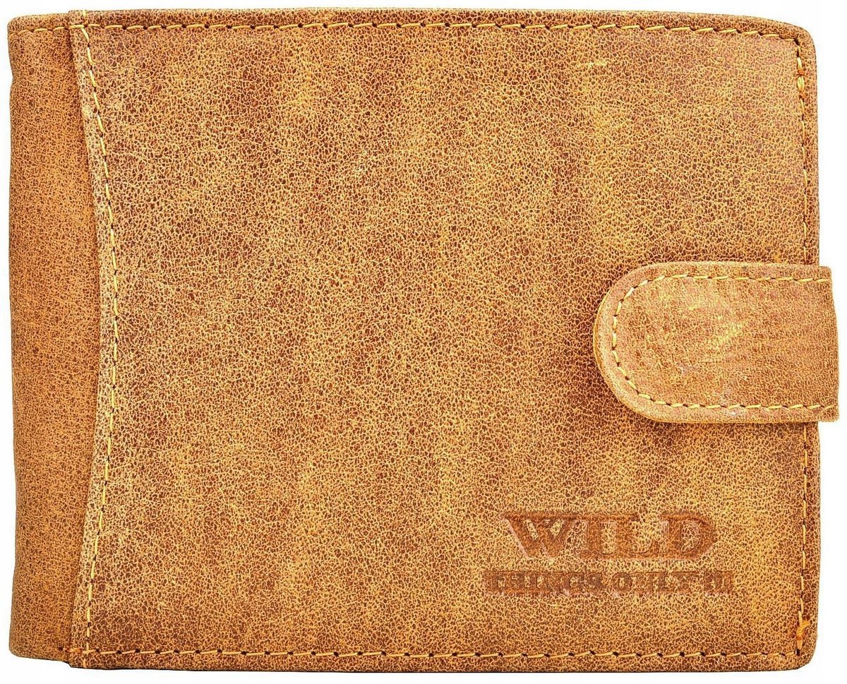 Jasny Brąz SKÓRZANY Portfel Męski na ZAPINKĘ Poziomy Młodzieżowy ELEGANCKI