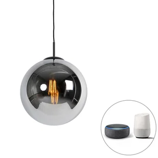 QAZQA Inteligentna lampa wisząca czarna z dymionym szkłem 30 cm z WiFi ST64 - Pallon - Lampy sufitowe - miniaturka - grafika 1
