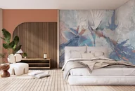 Tapety - Tapeta panama indygo w egzotyczne kwiaty niebieska do pokoju nastolatka - miniaturka - grafika 1