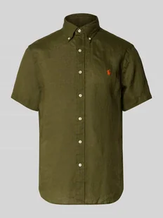 Koszula lniana o kroju custom fit z kołnierzykiem typu button down - Koszule męskie - miniaturka - grafika 1