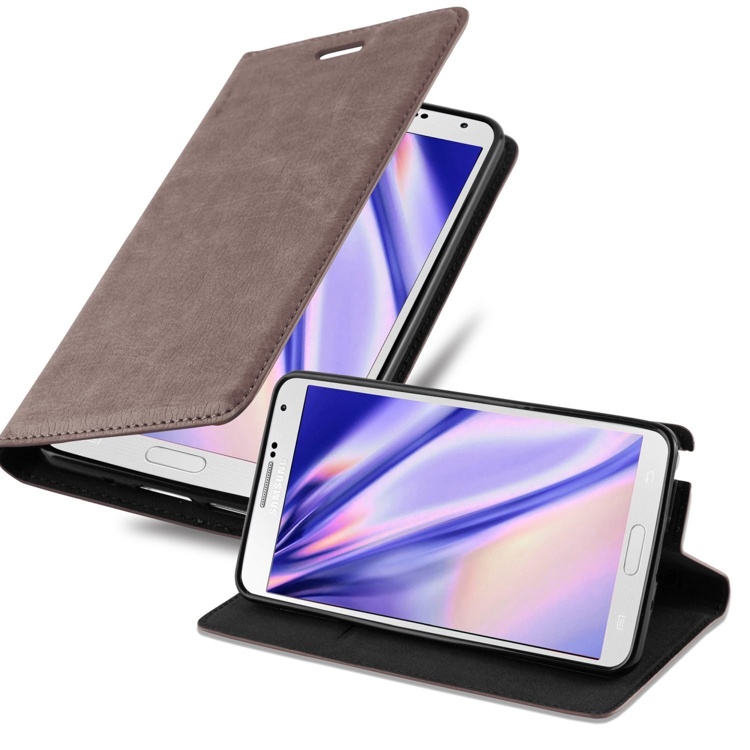 Etui Cadorabo do Samsung Galaxy NOTE 3 w kolorze COFFEE BROWN z magnetycznym zamknięciem, funkcją podstawki i kieszenią na karty, etui ochronne z klapką w stylu książki