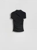 Koszulki i topy damskie - Reserved - T-shirt z metalicznym efektem - czarny - miniaturka - grafika 1