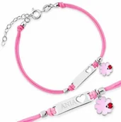 Pamiątka Pierwszej Komunii Świętej - Srebrna Bransoletka 925 Sznurkowa ID Koniczynka Grawer - miniaturka - grafika 1