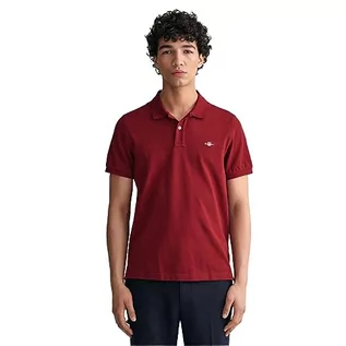 Koszulki męskie - GANT Męska koszulka polo Reg Shield Ss Pique, Plumped Red, 3XL - grafika 1