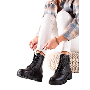 Goodin Modne Traperki Z Ozdobnymi Suwakami czarne - Botki damskie Goodin Modne Traperki Z Ozdobnymi Suwakami czarne - Botki damskie - miniaturka - grafika 1