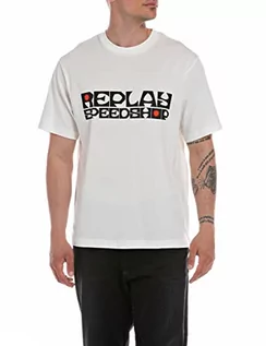 Koszulki męskie - Replay Speedshop męski t-shirt z krótkim rękawem, 011 Natural White, XXL - grafika 1