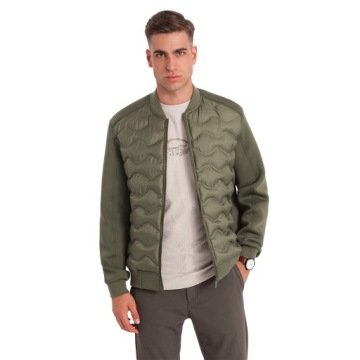 Kurtka bomberka męska z pikowanym wzorem ciemnooliwkowa V3 OM-JALP-0141 L