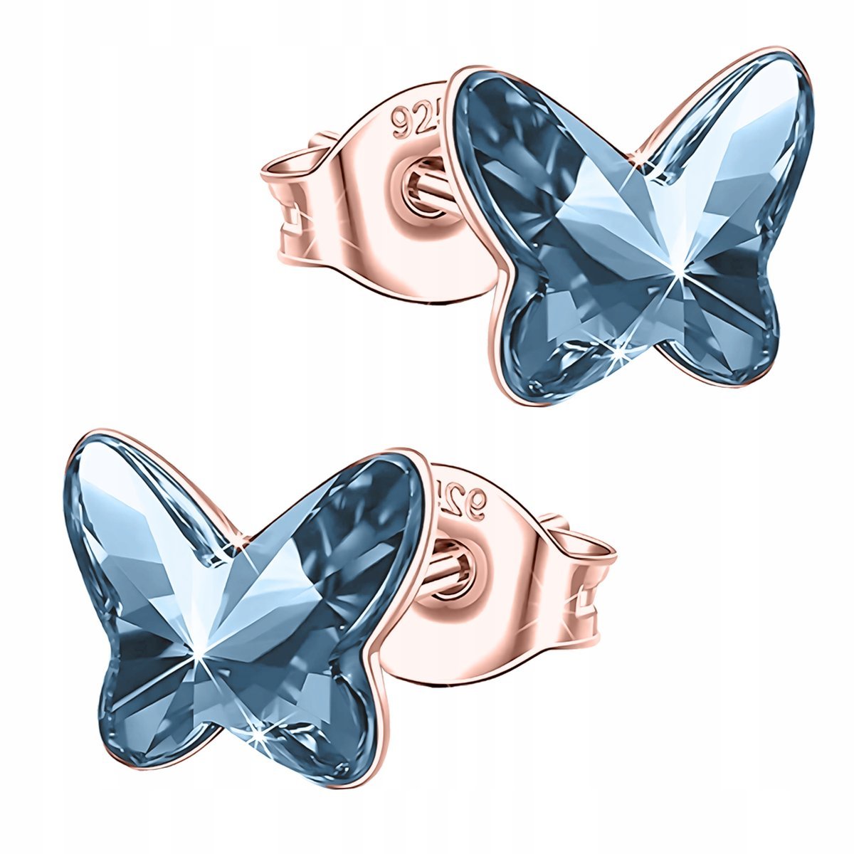 Kolczyki Pozłacane z Motylem Niebieski Motyl Motyle Cyrkonie SREBRO 925