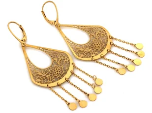 Duże złote kolczyki misterny ażur długie łańcuszki - Kolczyki - miniaturka - grafika 1