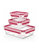 Akcesoria i części AGD - Emsa CLIP ' CLOSE glass food storage jar, 3-piece set transparent/red, rectangular, 3 jars + 3 lids - miniaturka - grafika 1