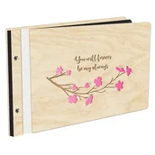 Albumy fotograficzne - Album Na Zdjęcia Plus Pierwsza Strona W Kolorze You Will Forever Be My Always W Drewnianej Oprawie Z Czarnymi Kartami Z Grawerem Kwiat Wiśni - miniaturka - grafika 1