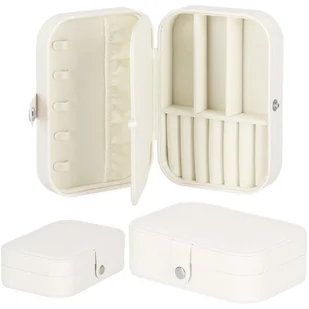 Szkatułka na biżuterię ekoskóra 16x11x5 cm kremowy z brokatem organizer z przegródkami - Pudełka i szkatułki - miniaturka - grafika 1