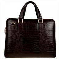 Torebki damskie - Skórzana aktówka damska wzór krokodylej skóry bordowa - miniaturka - grafika 1
