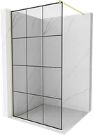 Ścianki i drzwi prysznicowe - Mexen Kioto ścianka prysznicowa Walk-in 100 x 200 cm, czarny wzór 8 mm, złota szczotkowana - 800-100-101-55-77 - miniaturka - grafika 1