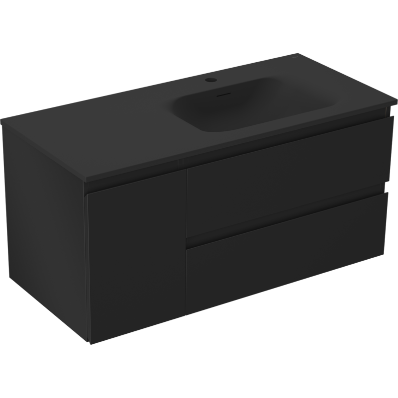 Mexen Orio szafka łazienkowa 100 cm z umywalką Vela prawą, 2S, 1D, czarna mat - 91A13-10047-3-BBFFF71-W23P71