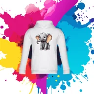 Bluzy dla dziewczynek - Bluza dziecięca typu kangurka z kapturem w kolorze białym z nadrukiem słoń słonik 2 lata - miniaturka - grafika 1