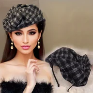Inne - TEMU Opaska z kokardą w kratę w stylu vintage - Opaska do włosów z tkaniny, bez piór, do codziennego użytku, pojedynczy element, modny dodatek na - miniaturka - grafika 1