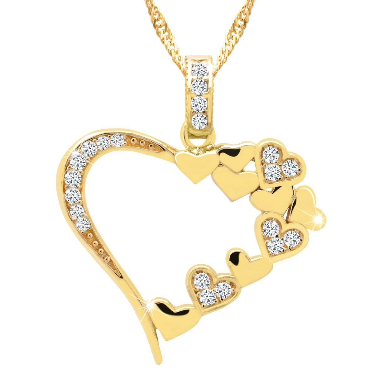 Złoty Naszyjnik z Cyrkoniami Sercem Serce Cyrkonie Kryształy SREBRO 925