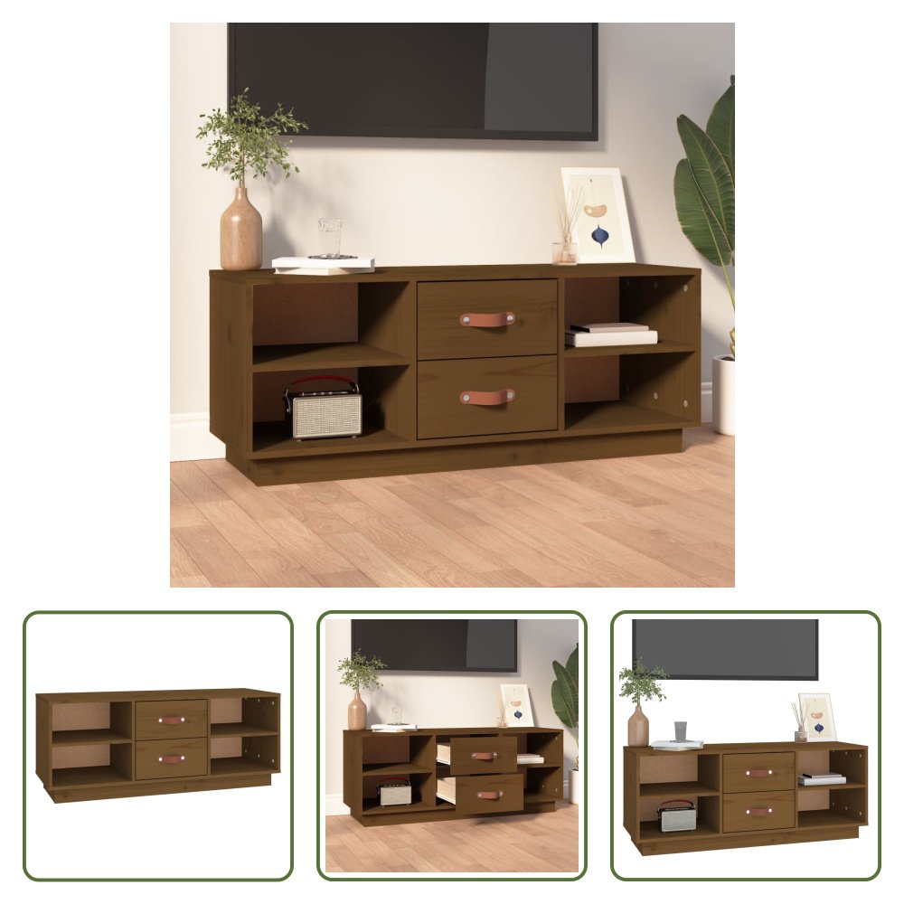 The Living Store szafka pod telewizor miodowy brąz 100x34x40 cm lite drewno sosnowe
