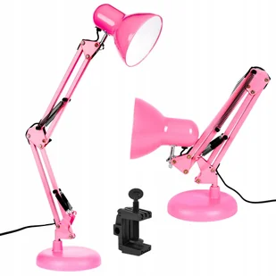 Lampka Biurkowa Kreślarska Szkolna Nocna do Led E27 Regulowana Różowa - Lampy stojące - miniaturka - grafika 1