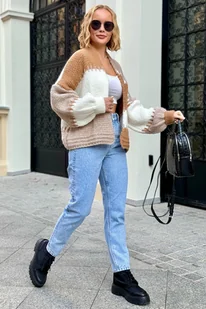 Krótki kardigan oversize - karmel/beżowy One size - Swetry damskie - miniaturka - grafika 1