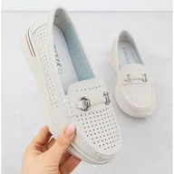 Mokasyny damskie - Skórzane półbuty ażurowe mokasyny beżowe Vinceza 95331 beżowy - miniaturka - grafika 1