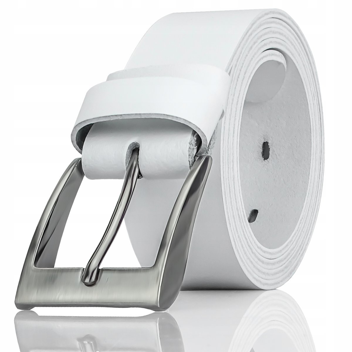 PASEK Meski GRACIO Biały Klasyczny Szeroki do SPODNI 150 cm DLUGI SKORZANY