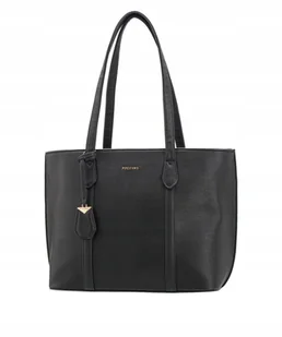 Torebka Damska Czarna Shopper Duża Mieści A4 Na Ramię PUCCINI BML040D-1 - Torebki damskie - miniaturka - grafika 1