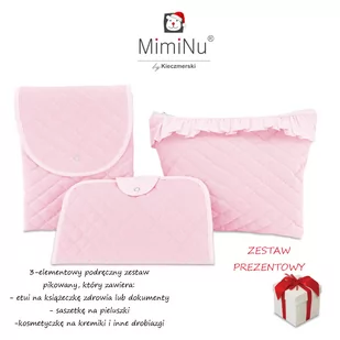 MimiNu by Kieczmerski, Kosmetyczka, Etui na dokumenty, Saszetka na pieluchy, Velvet pikowany, Różowy, zestaw - Torby i organizery dla mam - miniaturka - grafika 1