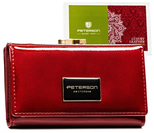 Portfel damski skórzany antykradzieżowy lakierowany na zatrzask i bigiel czerwony PETERSON - Portfele - miniaturka - grafika 1